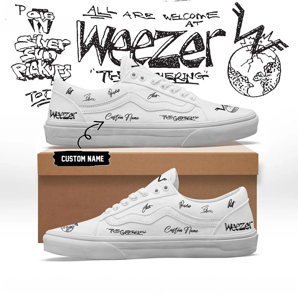 Custom Weezer Merch The Gathering World Wide Signature Shoes Best Gifts For Rock Lovers Custom Weezer Merch The Gathering World Wide Signature Shoes Best Gifts For Rock Lovers