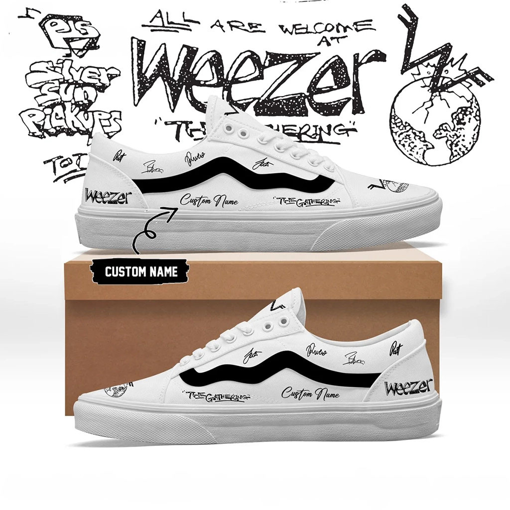 Custom Weezer The Gathering World Wide Signature Sneakers Weezer Merch Gifts For Fans