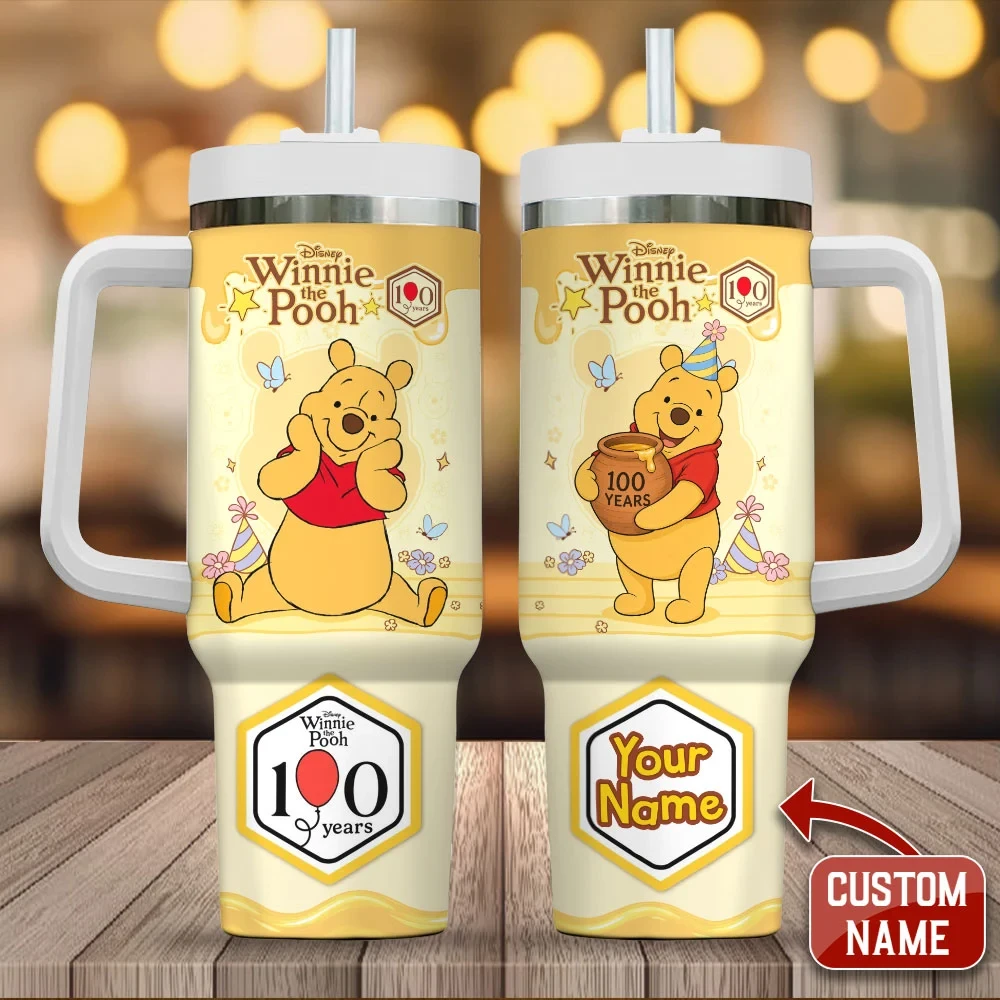 Custom Winnie The Pooh 100th Anniversary Tumbler 100 Years Of Pooh Bear Travel Cup BFF Gift