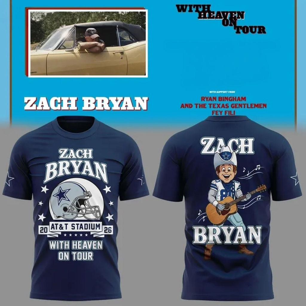 Dallas Cowboy X Zach Bryan Merch With Heaven On Tour 2026 T-Shirt Concert Outfit For Fans