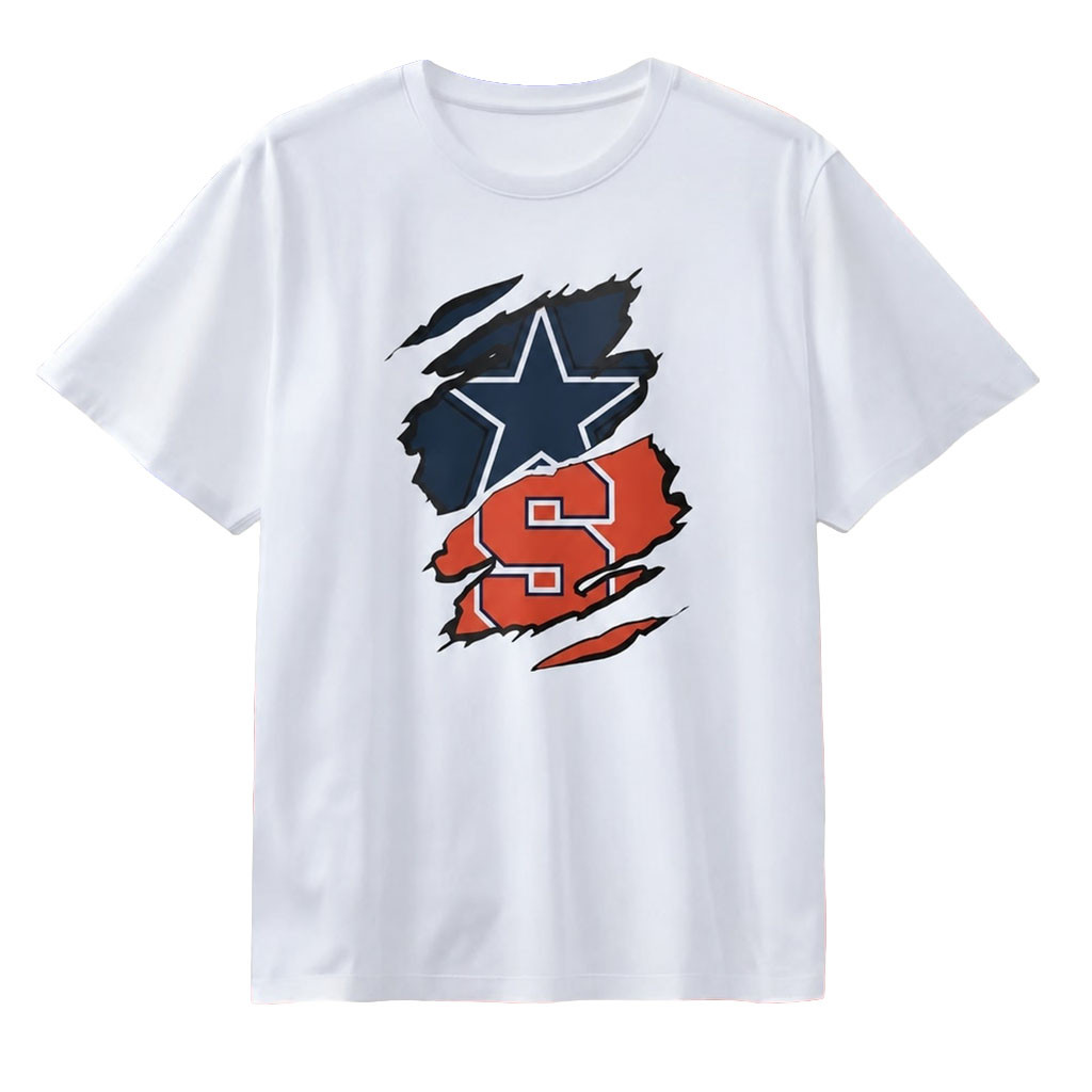 Dallas Cowboys And Syracuse Orange Torn Fabric Logo T-Shirt Sports Game Day Shirt Fan Gifts