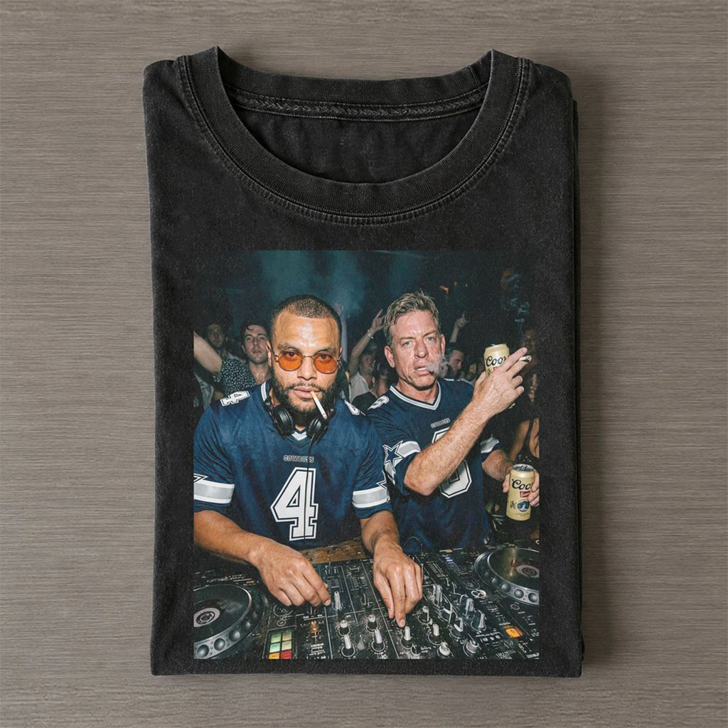 Dallas Cowboys Dak Prescott And Troy Aikman DJing Drinking Shirt Dallas Cowboys Merch Gag Gifts