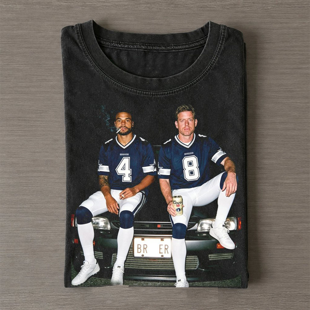 Dallas Cowboys Dak Prescott And Troy Aikman Smoking On The Car T-Shirt Cowboys Merch Funny Gift