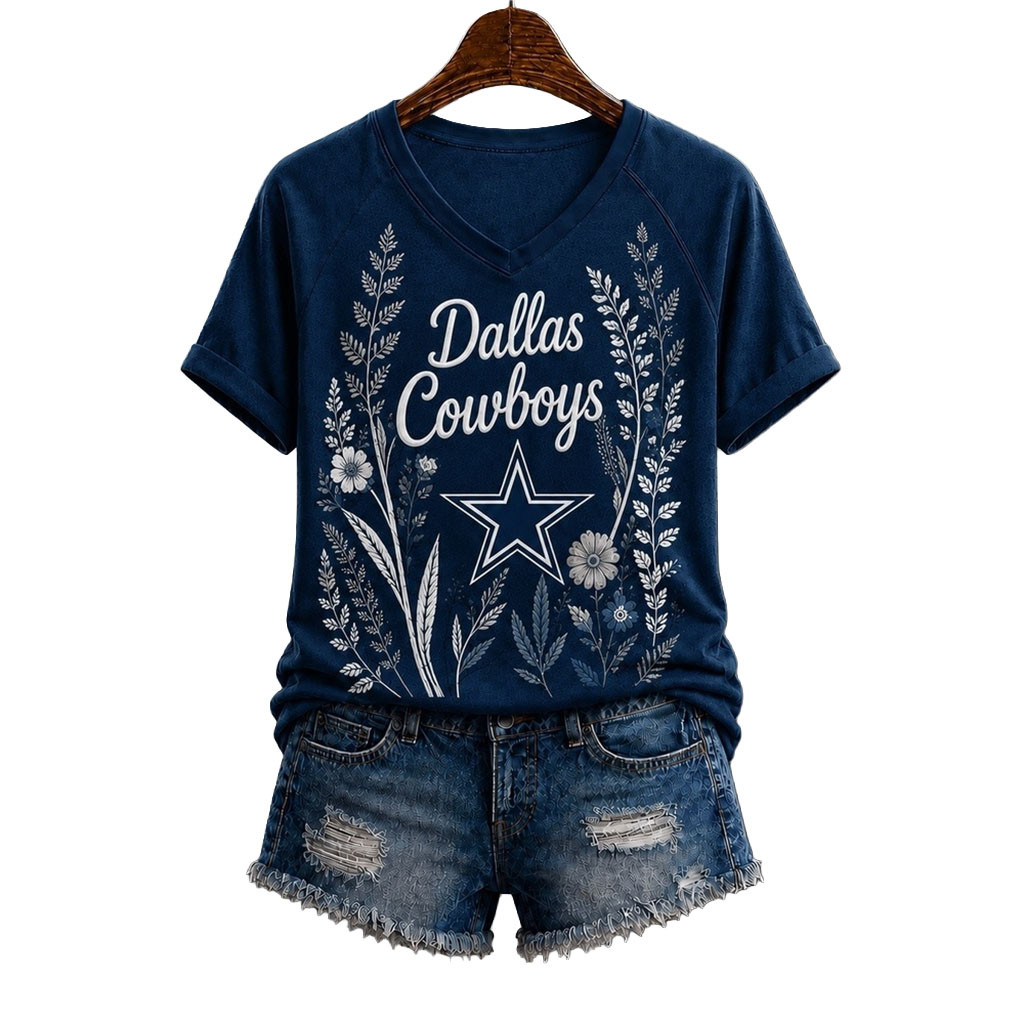 Dallas Cowboys Floral Garden V-Neck T-Shirt Cowboys Merch Football Fan Gift Ideas