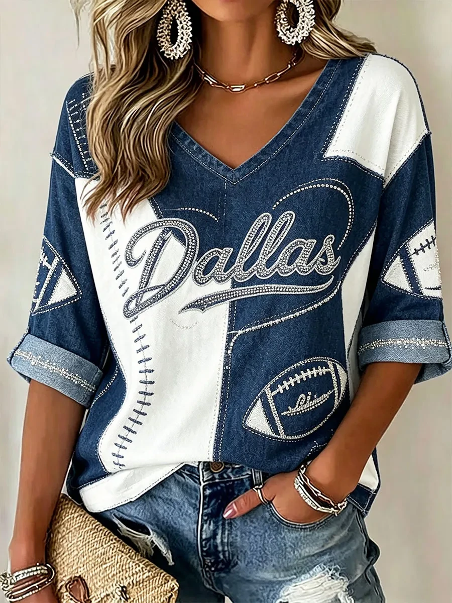 Dallas Cowboys Football V-Neck Long Sleeve Shirt Cowboys Merch Dallas Football Apparel For Fan