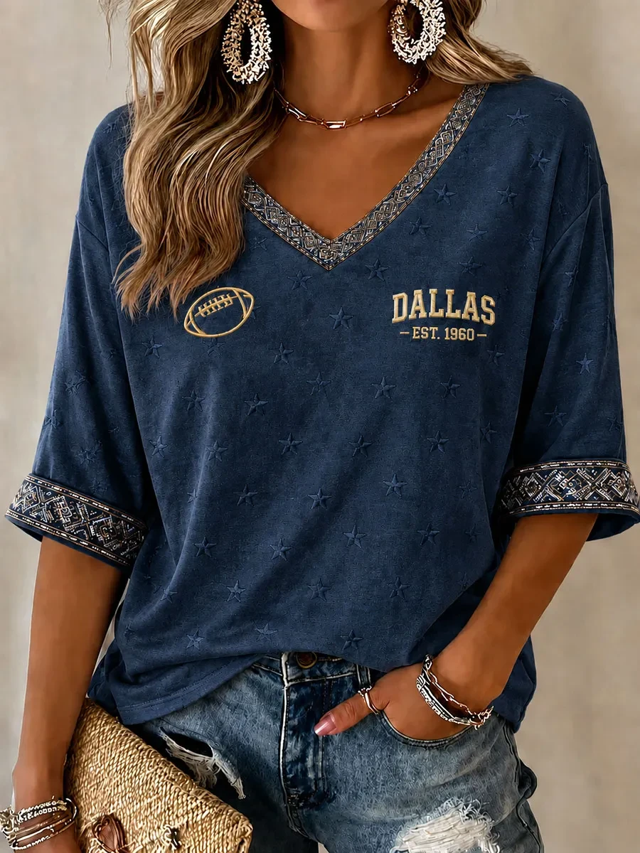 Dallas Cowboys Game Day Est 1960 Crop Sleeve V-Neck Shirt Cowboys Merch Dallas Football Gear
