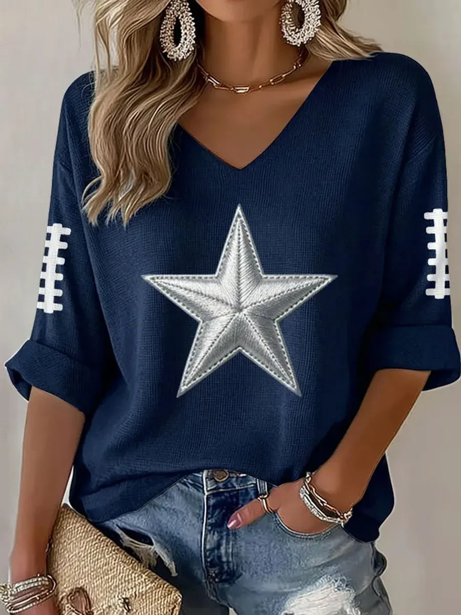 Dallas Cowboys Game Day Star V-Neck Long Sleeve Shirt Cowboys Merch Football Fan Gifts