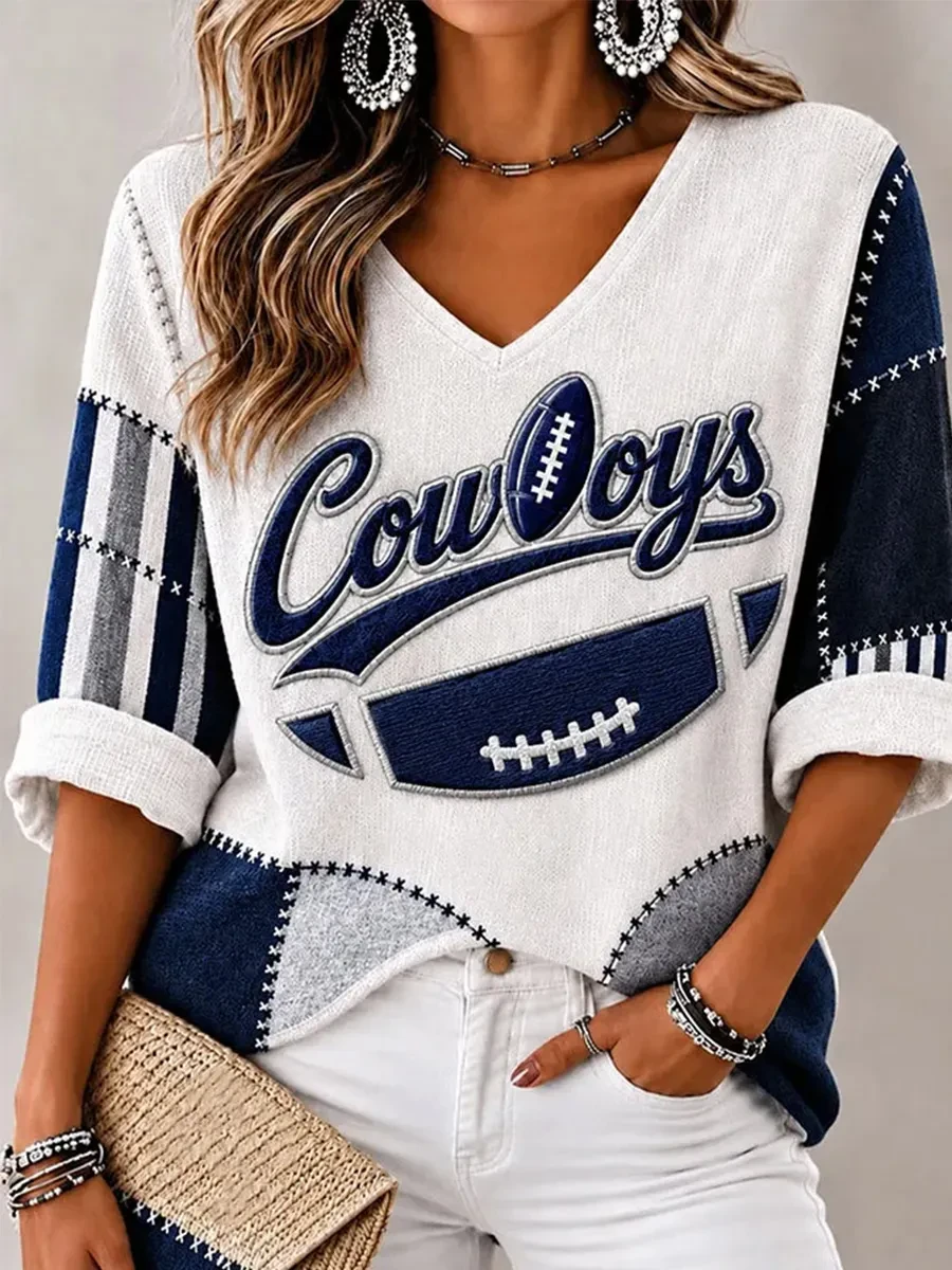 Dallas Cowboys Game Day V-Neck Long Sleeve Shirt Cowboys Merch Gifts For Dallas Football Fan