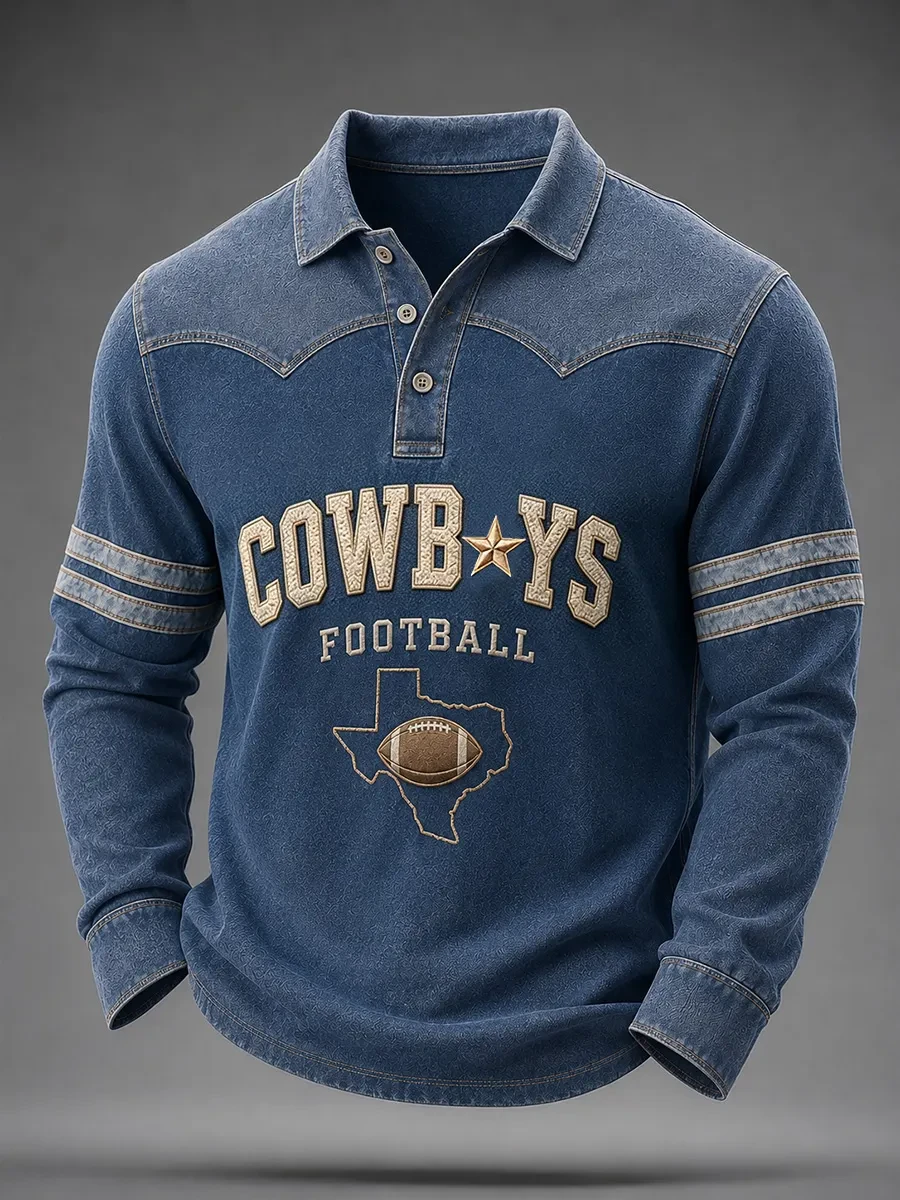 Dallas Cowboys Merch Dallas Football Long Sleeve Polo Shirt Game Day Gifts For Football Fan