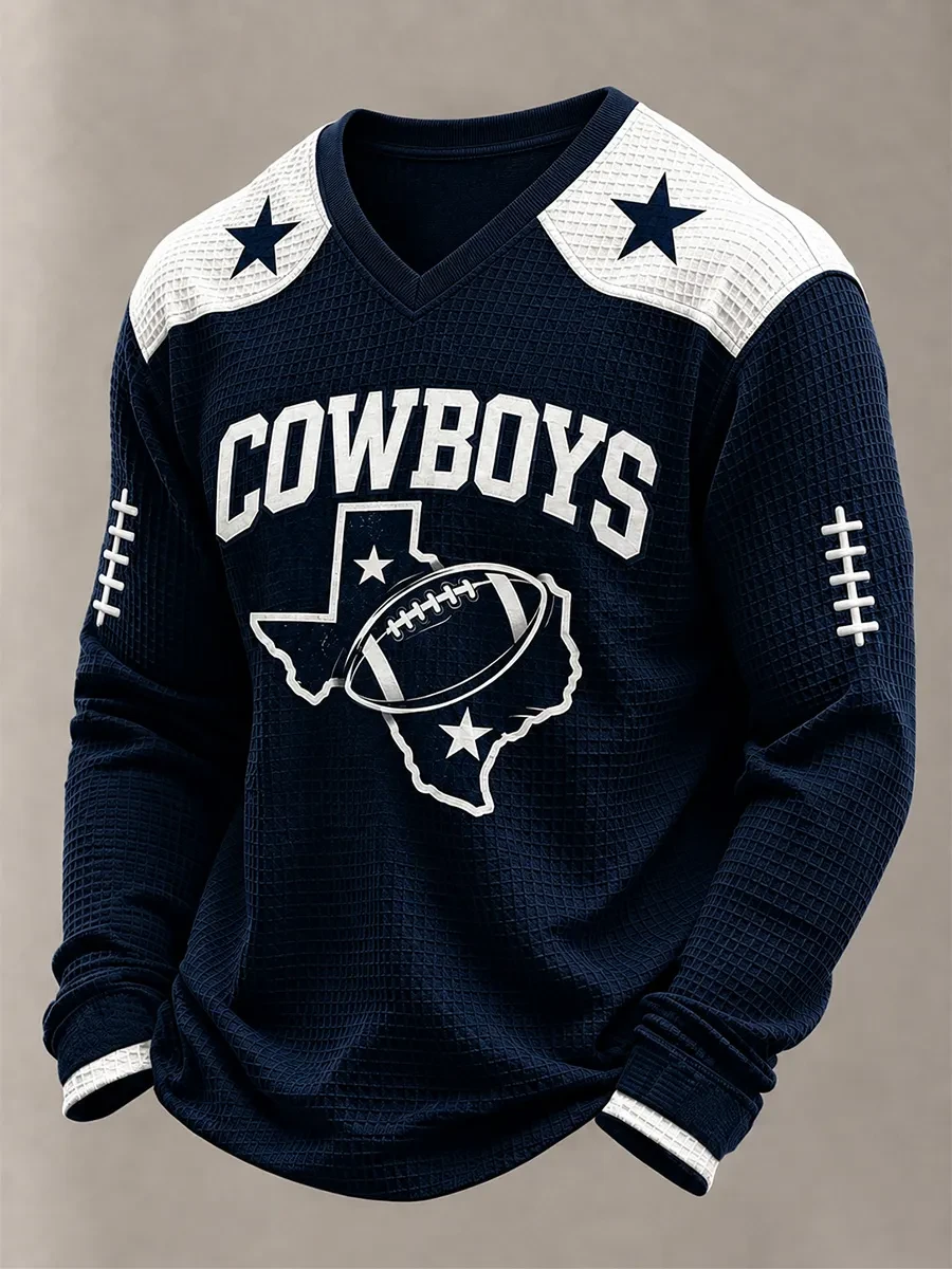 Dallas Cowboys Merch Dallas Football V-Neck Long Sleeve Shirt Game Day Gifts For Football Fan