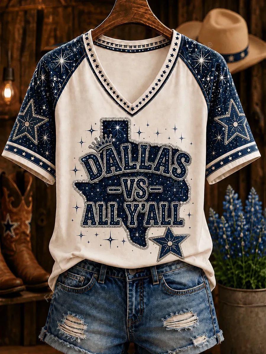 Dallas Cowboys Merch Dallas Vs All Y'all V-Neck Shirt Game Day Gear Gift For Football Lovers
