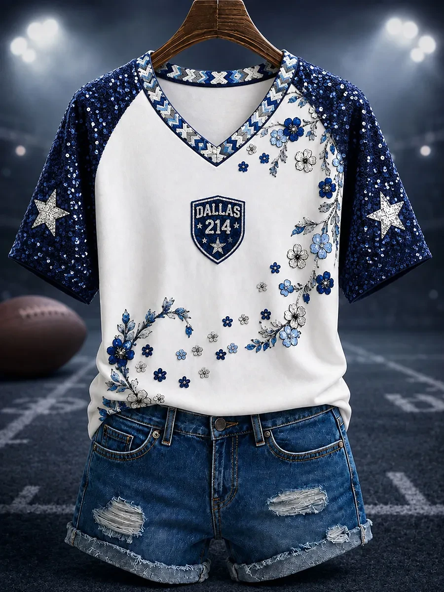 Dallas Cowboys Merch Game Day Dallas Football V-Neck Shirt Cowboys Lover Gift For Women