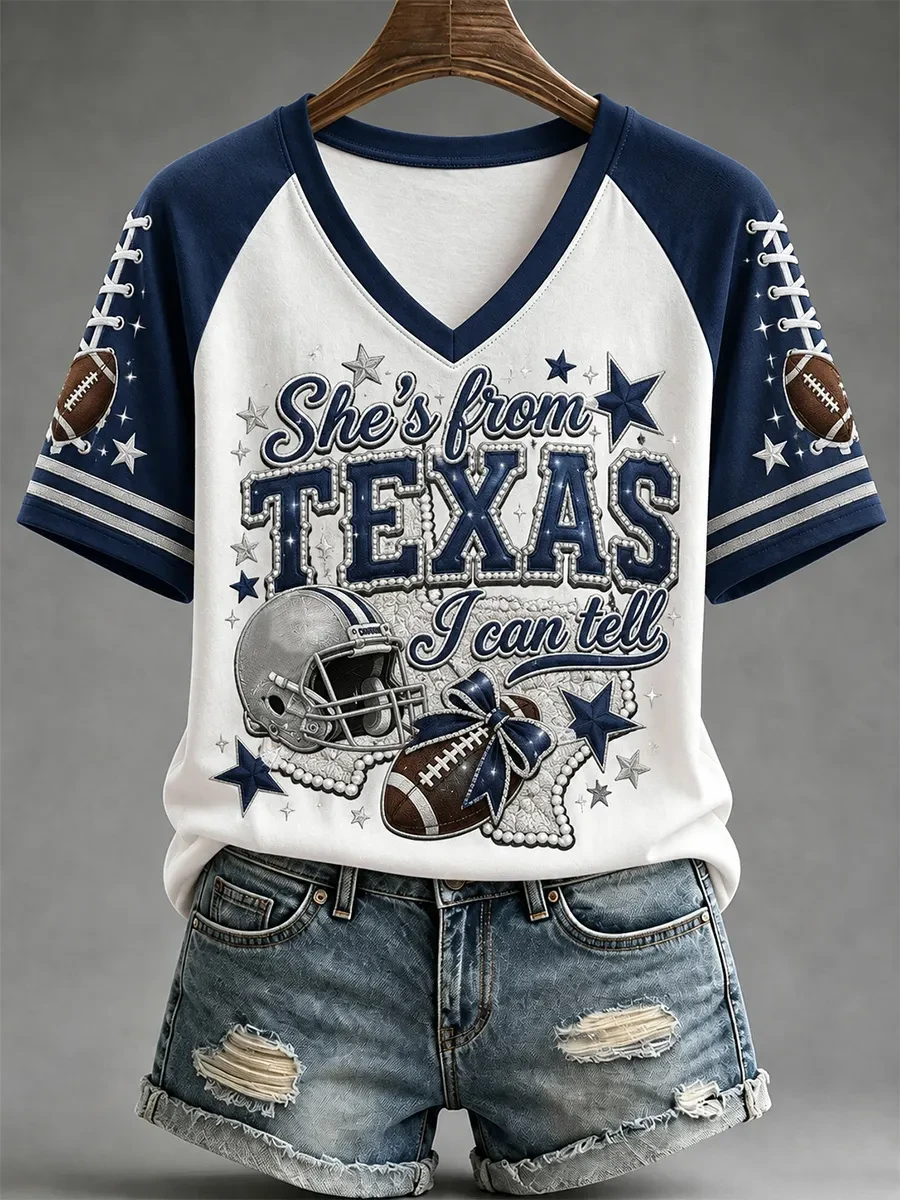 Dallas Cowboys Merch She's From Texas Dallas Football V-Neck Shirt Gifts For Game Day