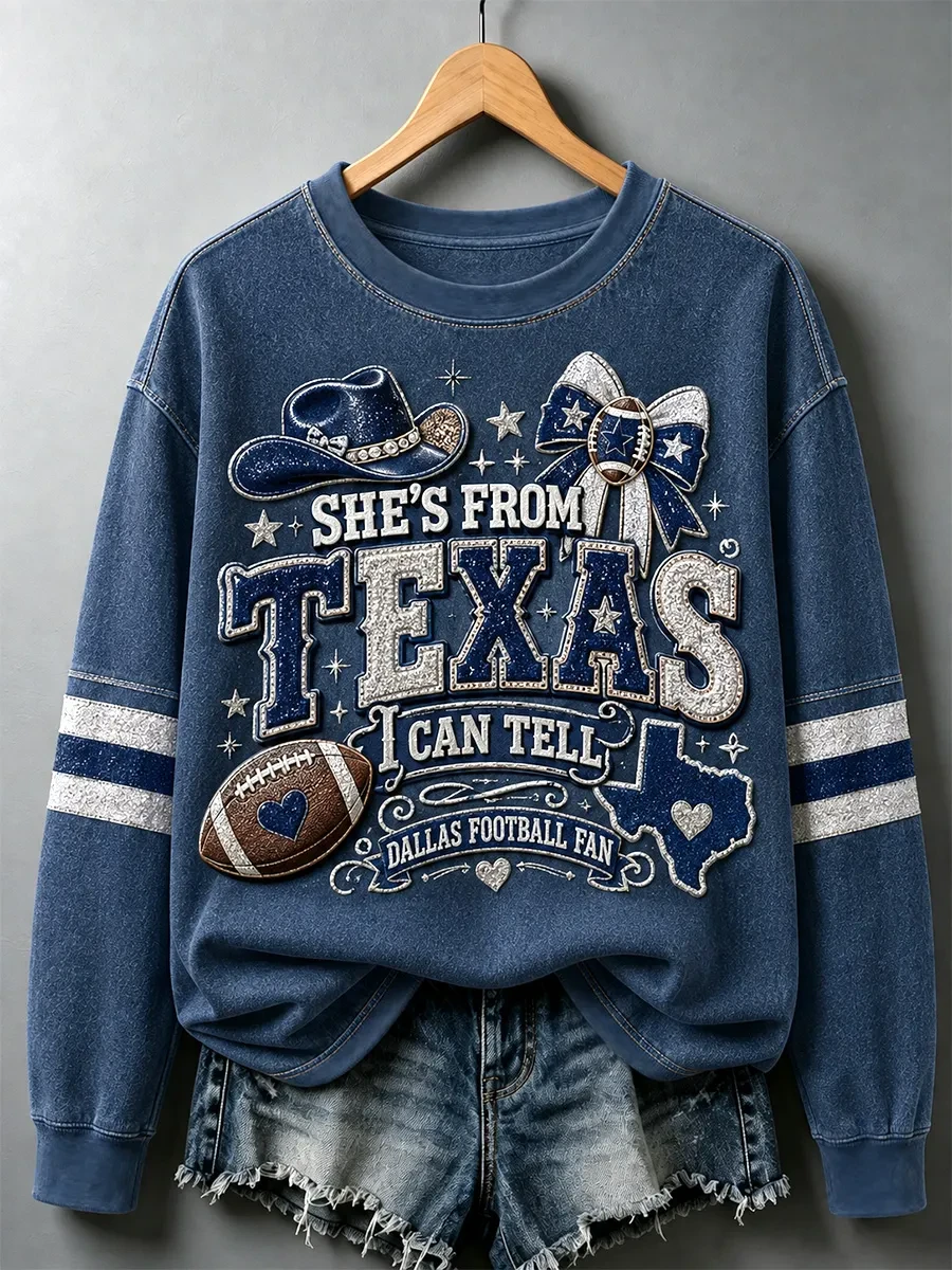 Dallas Cowboys Merch She's From Texas I Can Tell Dallas Football Long Sleeve Shirt Fan Gear