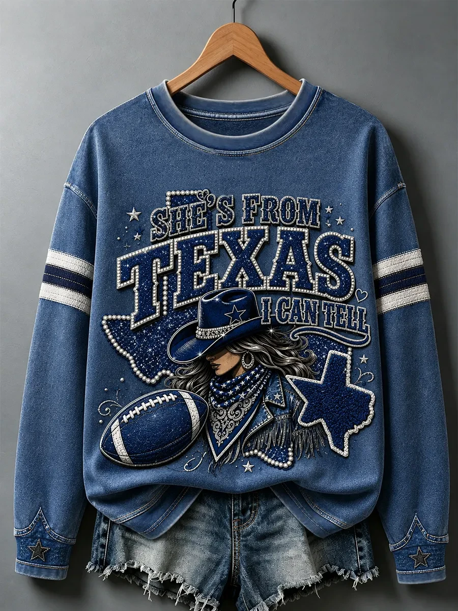 Dallas Cowboys Merch She's From Texas I Can Tell Long Sleeve Shirt Dallas Football Fan Gear