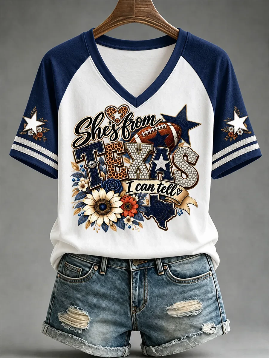 Dallas Cowboys Merch She's From Texas V-Neck Shirt Dallas Football Clothing Fans Gifts Dallas Cowboys Merch She's From Texas V-Neck Shirt Dallas Football Clothing Fans Gifts