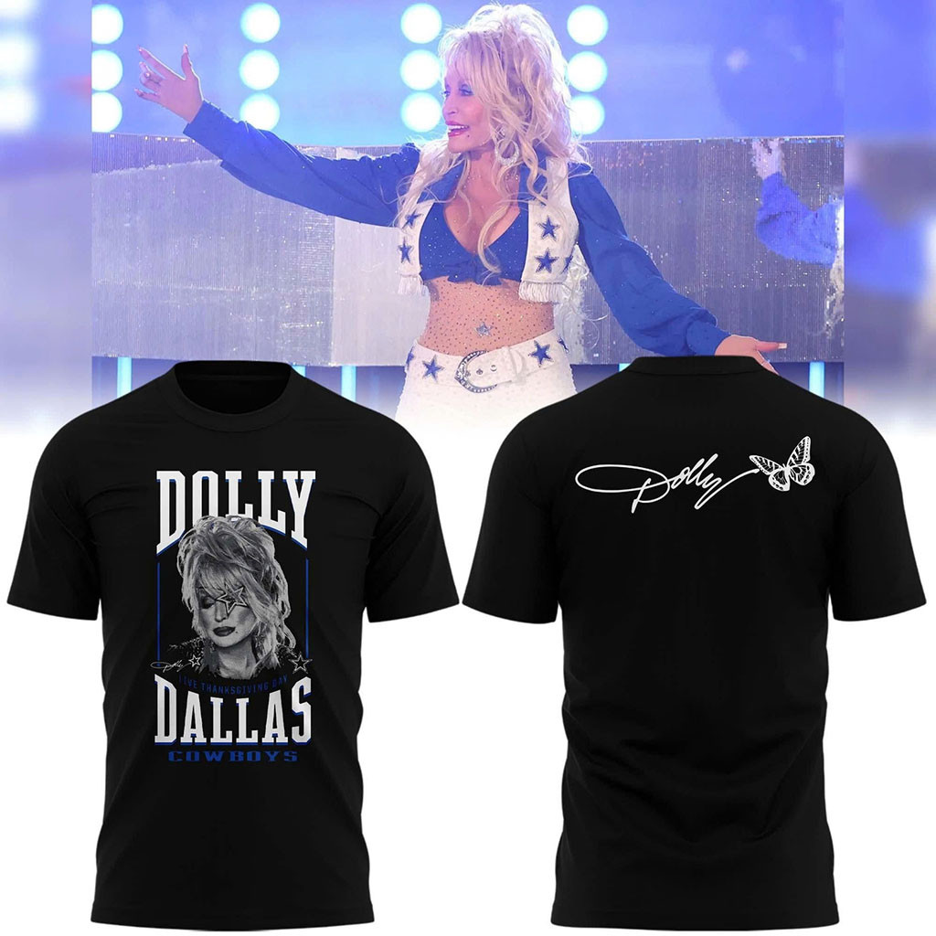 Dallas Cowboys x Dolly Parton Merch Black Thank You For The Memorial Dolly Parton T-Shirt