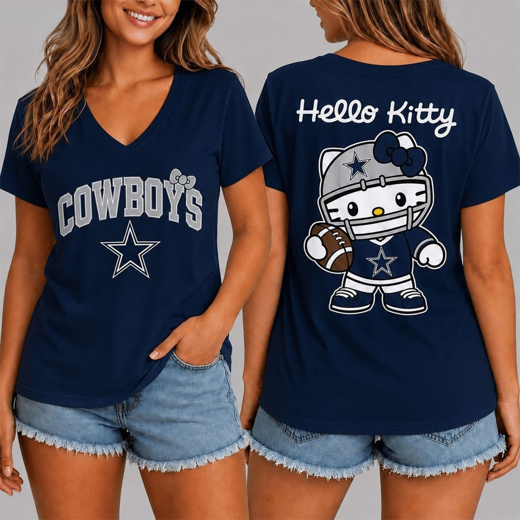 Dallas Cowboys X Hello Kitty V-Neck Shirt Dallas Cowboys Merch Presents For Football Fans