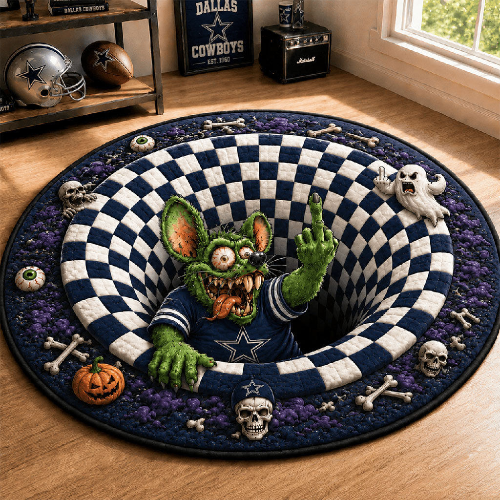 Dallas Cowboys X Rat Fink 2026 Halloween Quilted Round Mat Dallas Cowboys Match Living Decor