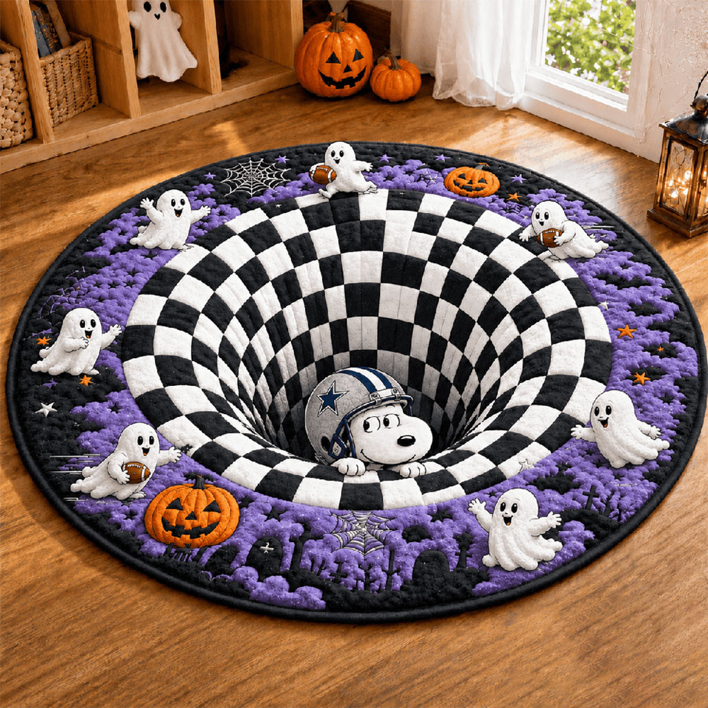 Dallas Cowboys X Snoopy 2026 Halloween Quilted Round Mat Dallas Cowboys Merch Living Decor