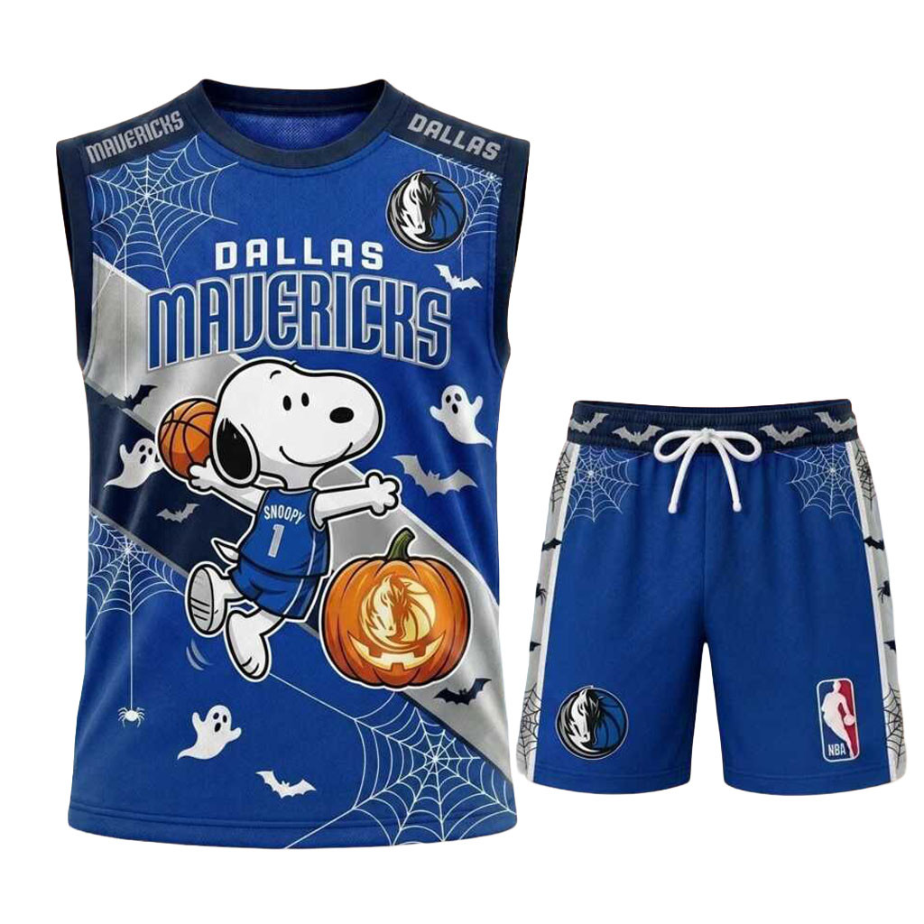 Dallas Mavericks Snoopy Halloween Basketball Muscle Tank And Shorts Mavericks Merchandise