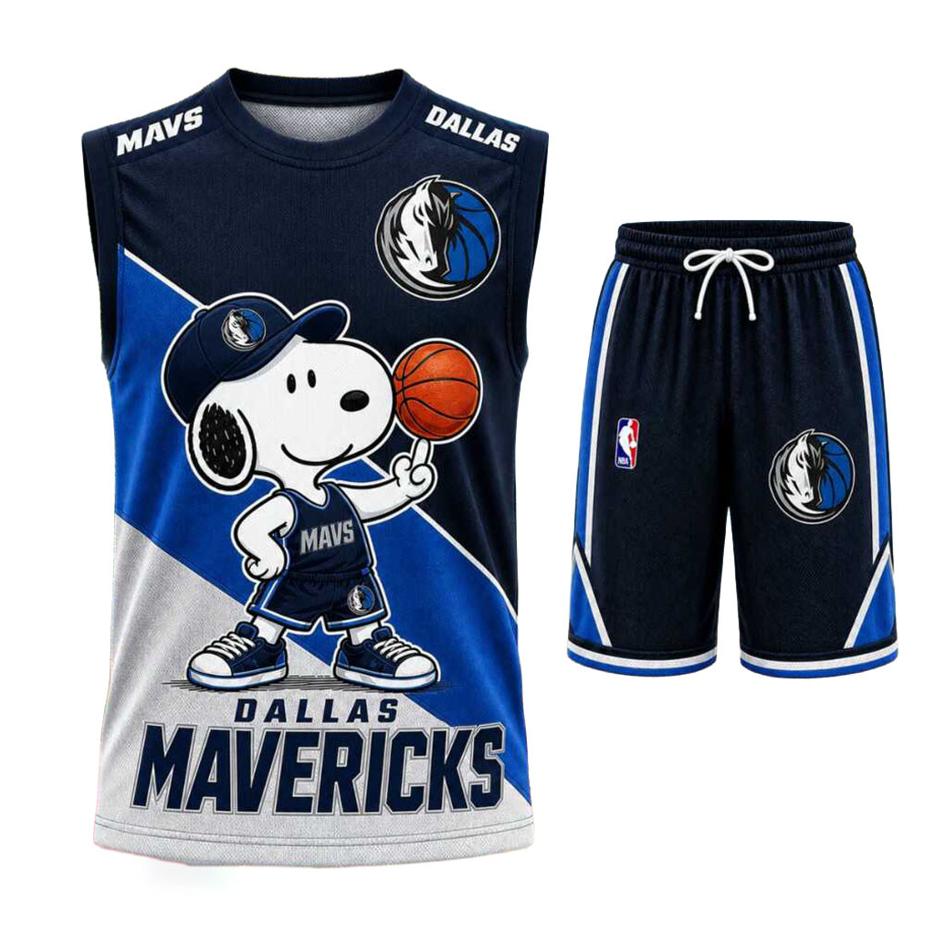 Dallas Mavericks Snoopy Mascot Tank Top And Shorts Set Dallas Mavericks Merch Present For Fans