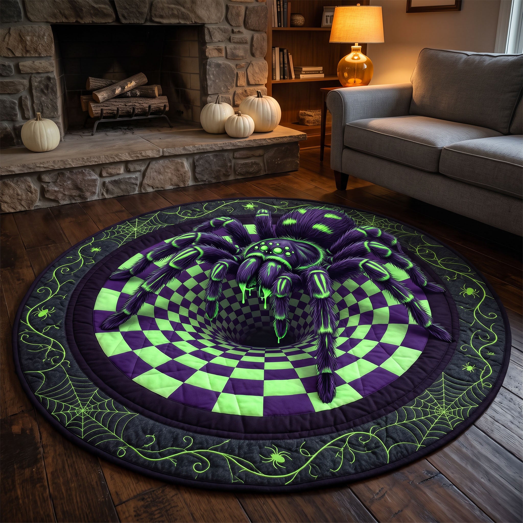 Dark Arachnid Quilted Round Mat Living Room Decoration Halloween Inspired Gifts Dark Arachnid Quilted Round Mat Living Room Decoration Halloween Inspired Gifts
