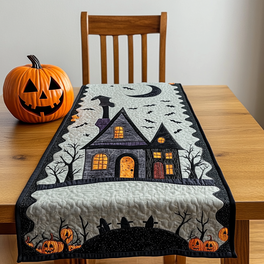 Dark House Quilted Table Runner Dining Decor Awesome Halloween Gifts