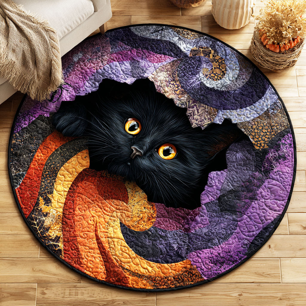 Dark Moon Cat Quilted Round Mat Halloween House Decorations Black Cat Themed Gifts