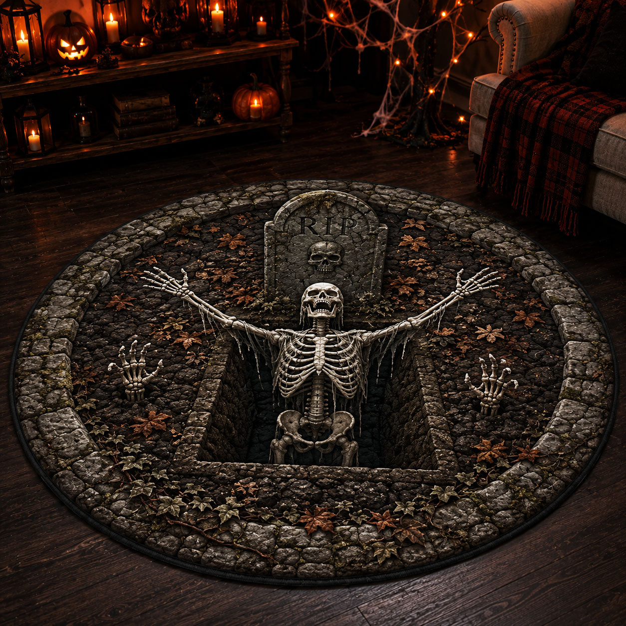 Death Awakening Quilted Round Mat Round Rug Carpet Cool Halloween Gifts