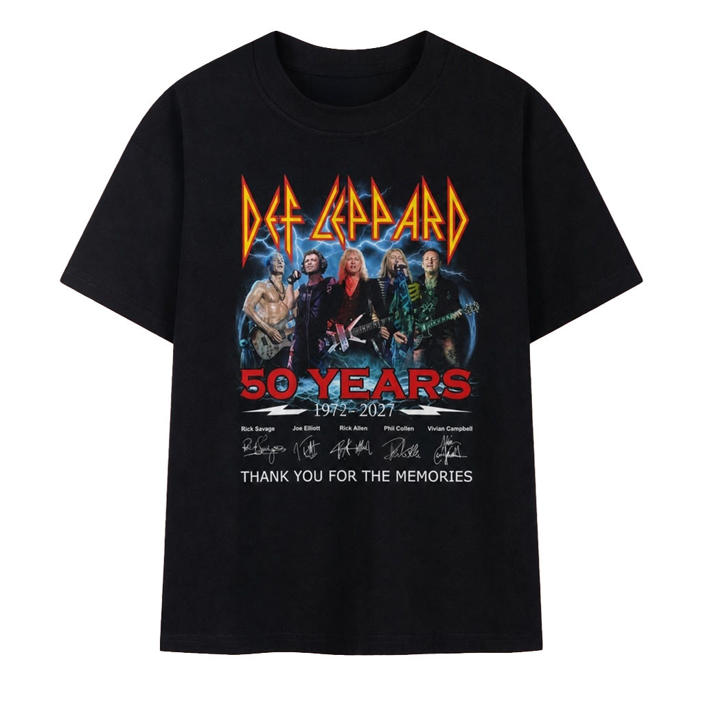 Def Leppard 50 Years 1972 2027 Signatures Graphic Rock T-Shirt Def Leppard Merch Gifts For Fans