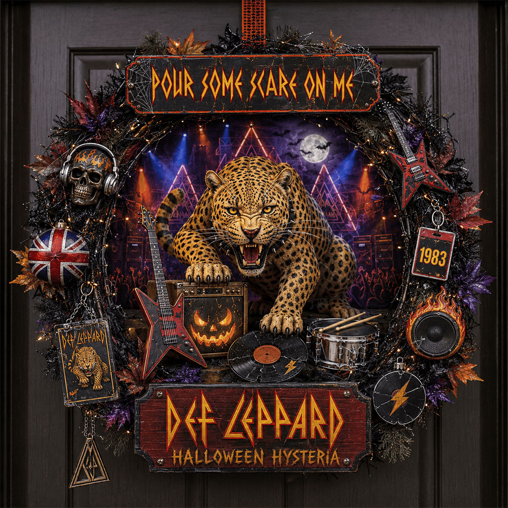Def Leppard Halloween Hysteria Door Sign Pour Some Scare On Me Wreath Halloween Decor