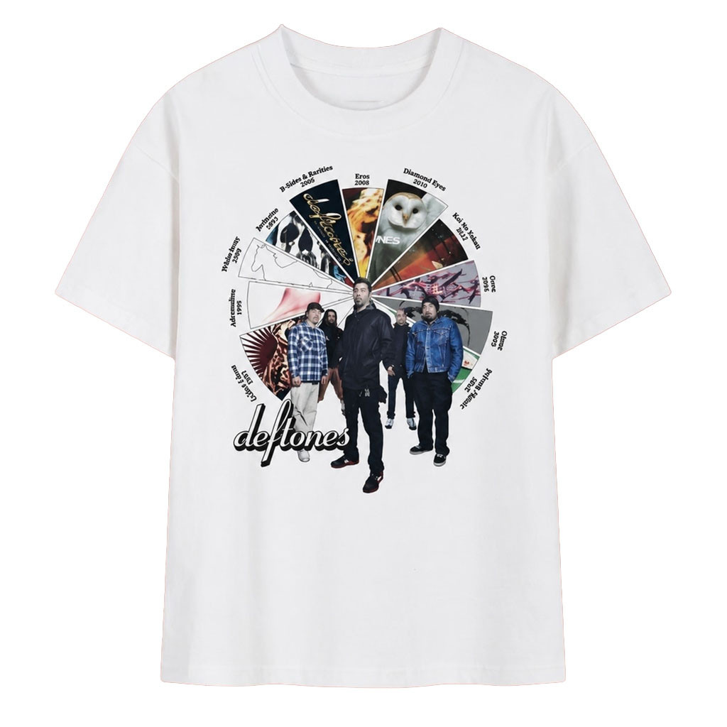 Deftones Discography Album Wheel Band Photo Graphic T-Shirt Deftones Merch Music Lover Gifts Deftones Discography Album Wheel Band Photo Graphic T-Shirt Deftones Merch Music Lover Gifts