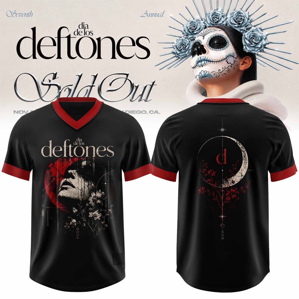 Deftones Merch 2026 Seventh Annual Dia De Los Deftones Celestial Gothic V-Neck Jersey Deftones Merch 2026 Seventh Annual Dia De Los Deftones Celestial Gothic V-Neck Jersey