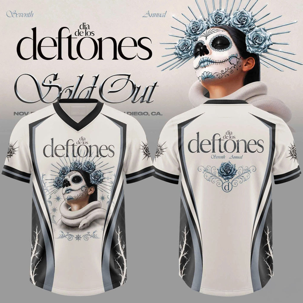 Deftones Merch 2026 Seventh Annual Dia De Los Deftones Floral Vines V-Neck Jersey Friend Gifts