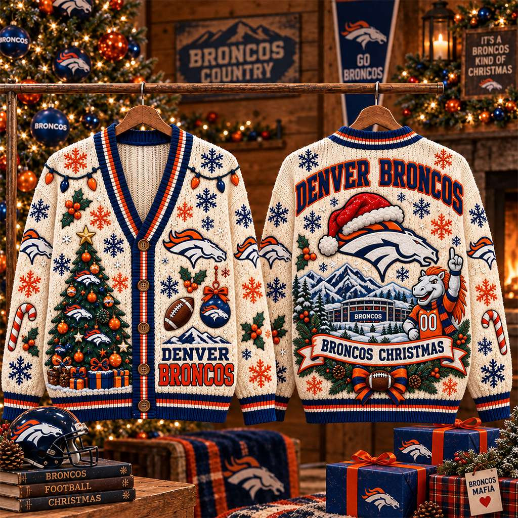 Denver Broncos Christmas Cardigan Game Day Attire Denver Broncos Merch Football Gift For Her