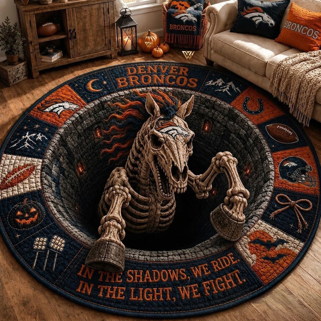 Denver Broncos Merch 2026 Monster Halloween Quilted Round Mat Home Decor Styles For Fans