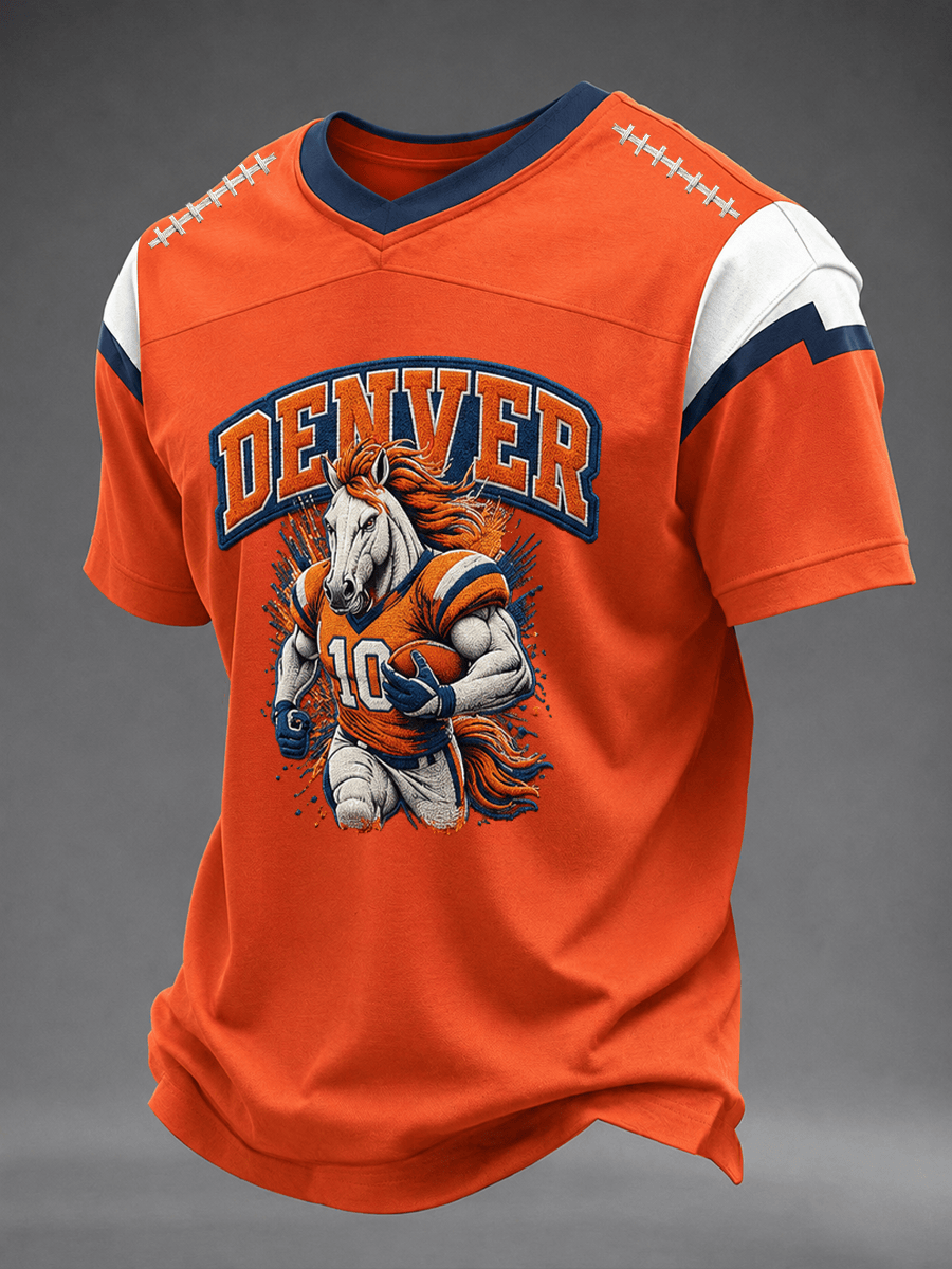 Denver Broncos Merch Broncos Country Football V-Neck T-Shirt Sunday Game Day Outfit Gift For Fan