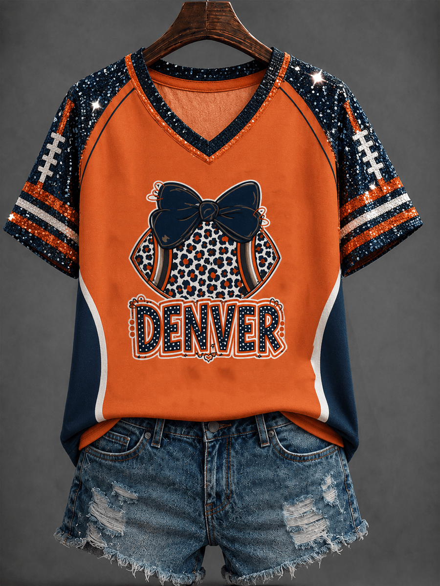 Denver Broncos Merch Denver Football Game Day V-Neck T-Shirt Sunday Football Outfit