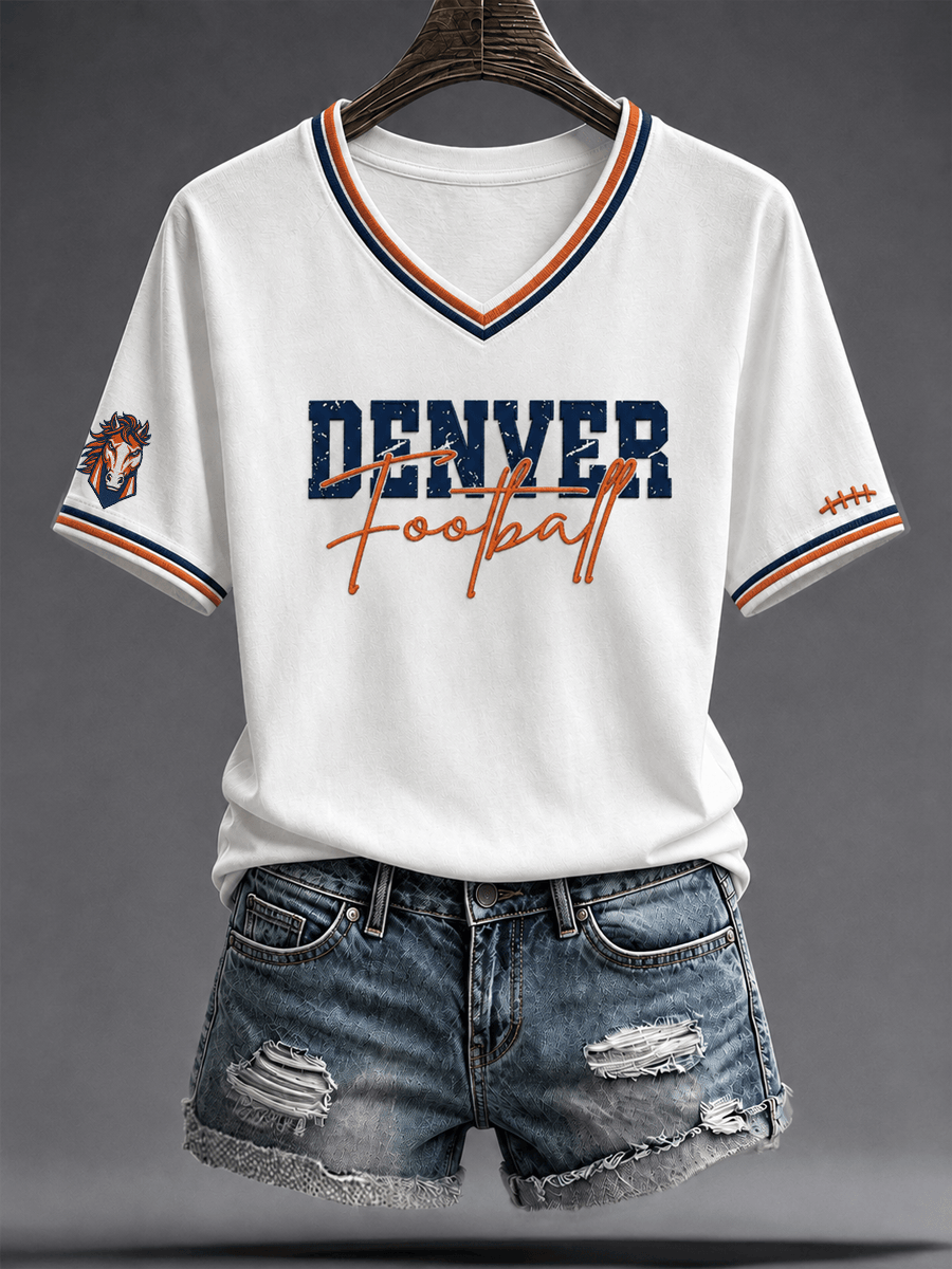 Denver Broncos Merch Denver Football V-Neck T-Shirt Game Day Outfit Broncos Fan Gift Women