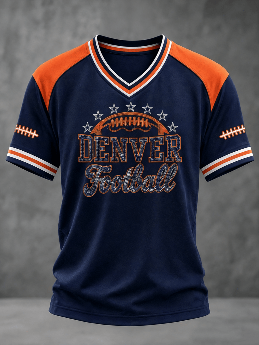 Denver Broncos Merch Football Game Day V-Neck T-Shirt Denver Tailgate Outfit For Broncos Fans
