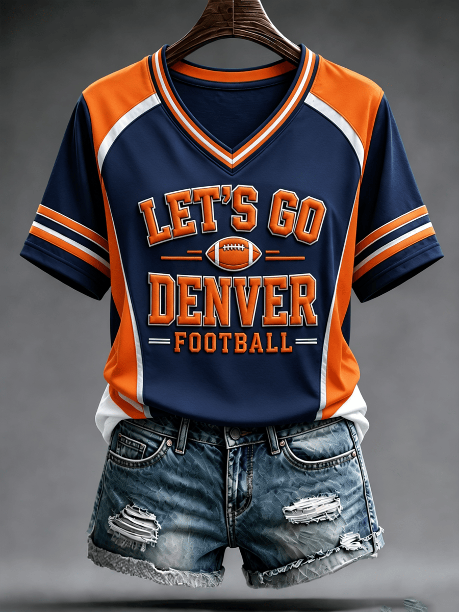 Denver Broncos Merch Let's Go Denver Football T-Shirt Sunday Game Day Tailgate Outfit Women