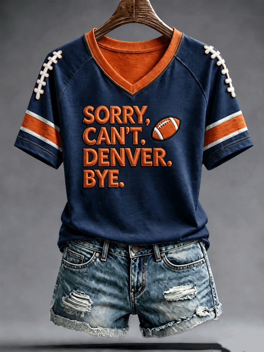 Denver Broncos Merch Sorry Can't Denver Bye V-Neck T-Shirt Game Day Apparel Gifts For Fan