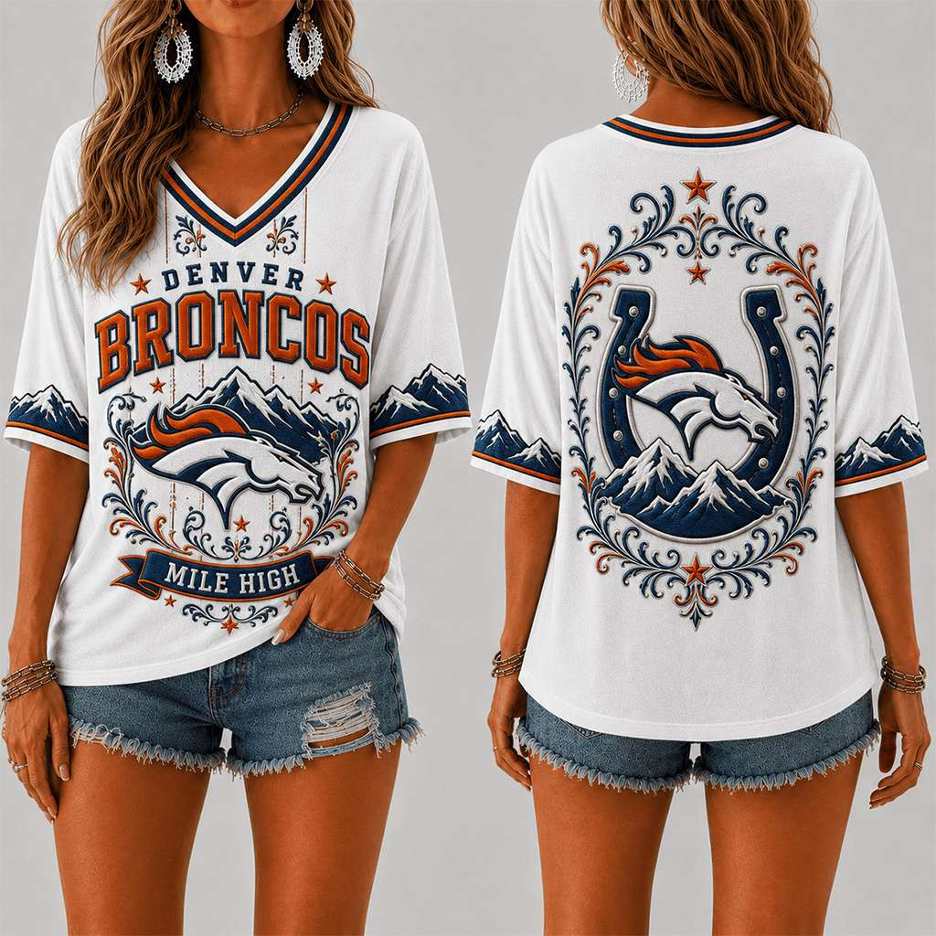 Denver Broncos Mile High V-Neck Shirt Game Day Attire Denver Broncos Merch Gift For Fans Denver Broncos Mile High V-Neck Shirt Game Day Attire Denver Broncos Merch Gift For Fans