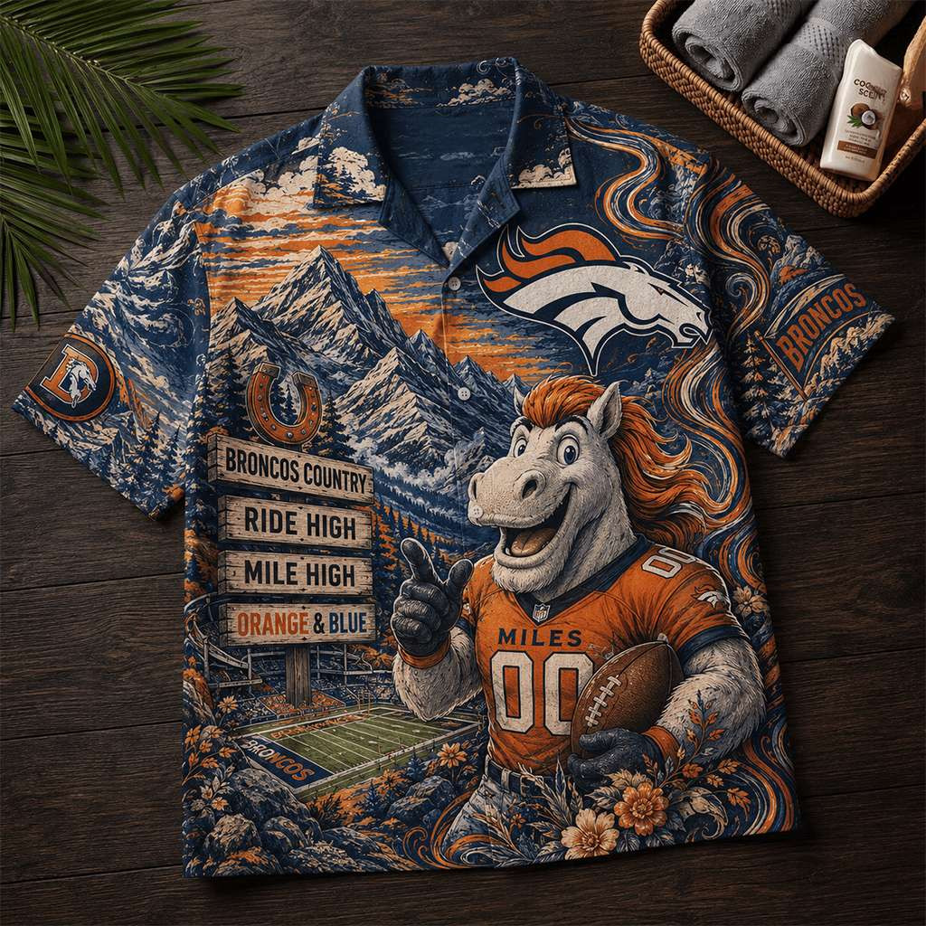 Denver Broncos Ride High Mile High Hawaiian Shirt Denver Broncos Merch Gift For Football Lovers
