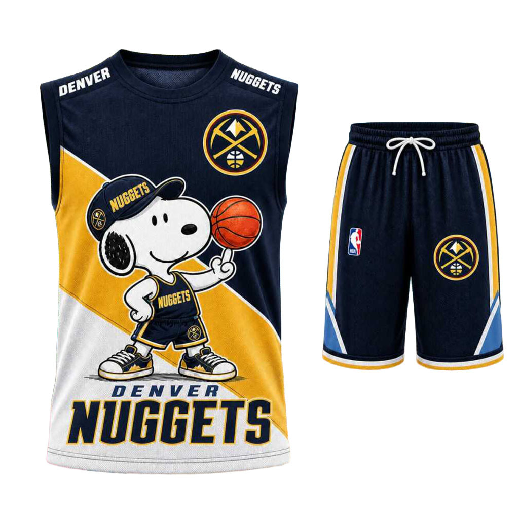 Denver Nuggets Snoopy Mascot Tank Top And Shorts Set Denver Nuggets Merch Basketball Fan Gifts