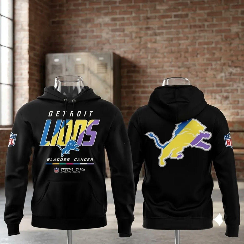 Detroit Lions Crucial Catch Bladder Cancer Black Hoodie Detroit Lions Merch Football Fan Gear Detroit Lions Crucial Catch Bladder Cancer Black Hoodie Detroit Lions Merch Football Fan Gear