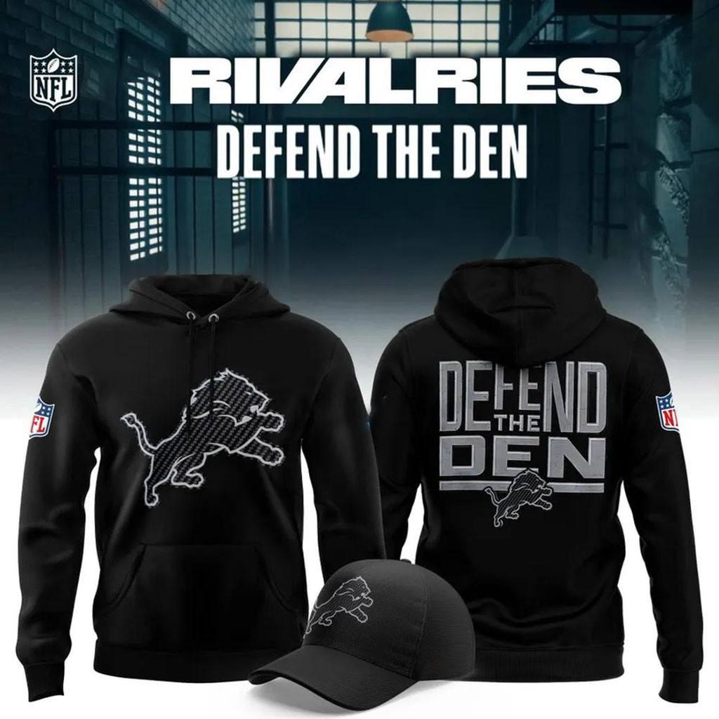 Detroit Lions Defend the Den 2026 Rivalries Graphic Hoodie Detroit Lions Merch Football Fan Gear