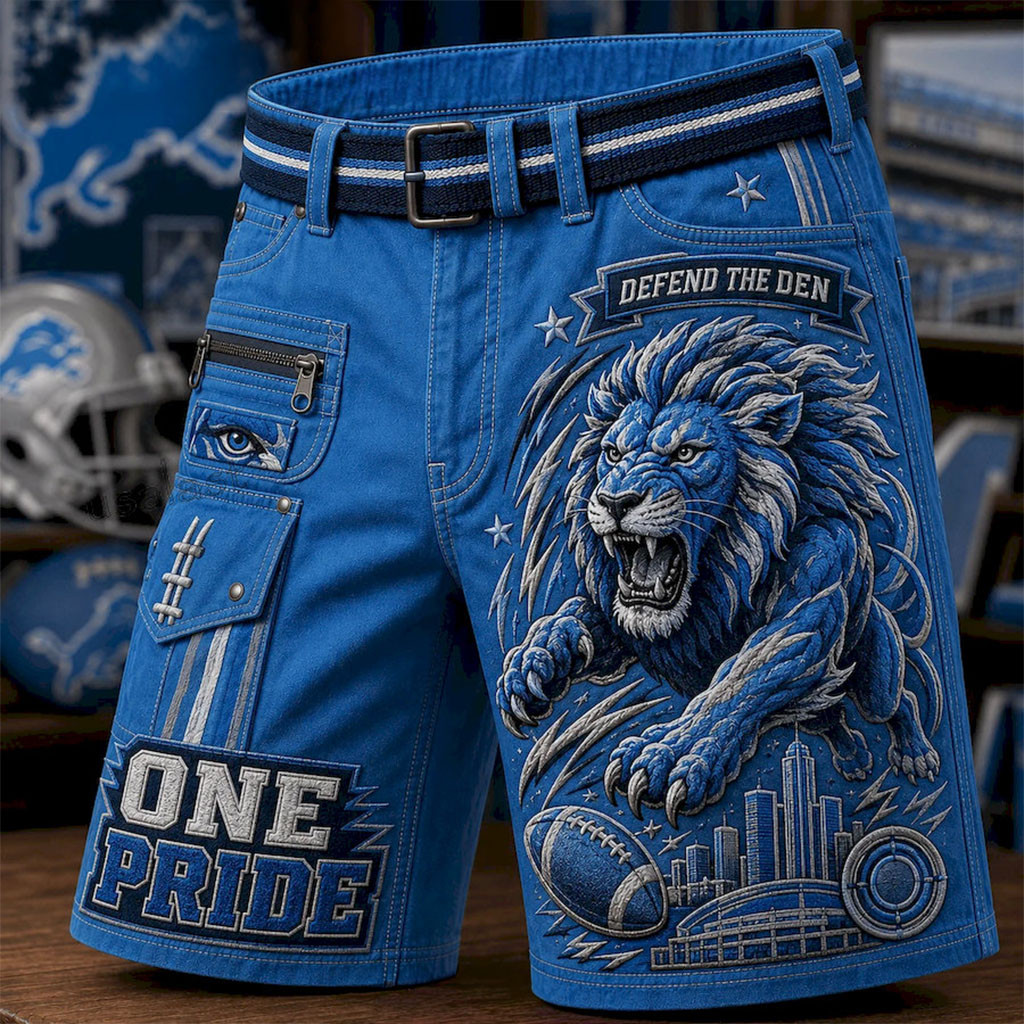 Detroit Lions Defend The Den One Pride Shorts Detroit Lions Merch Football Fan Gift For Him