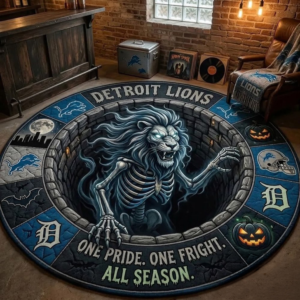 Detroit Lions Merch 2026 One Pride One Fright All Season Quilted Round Mat Halloween Home Decor Detroit Lions Merch 2026 One Pride One Fright All Season Quilted Round Mat Halloween Home Decor